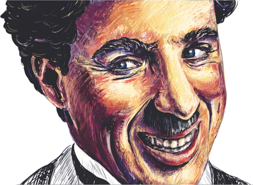 Charlie Chaplin Renkli Portre İllüstrasyon Retro MDF Tablo