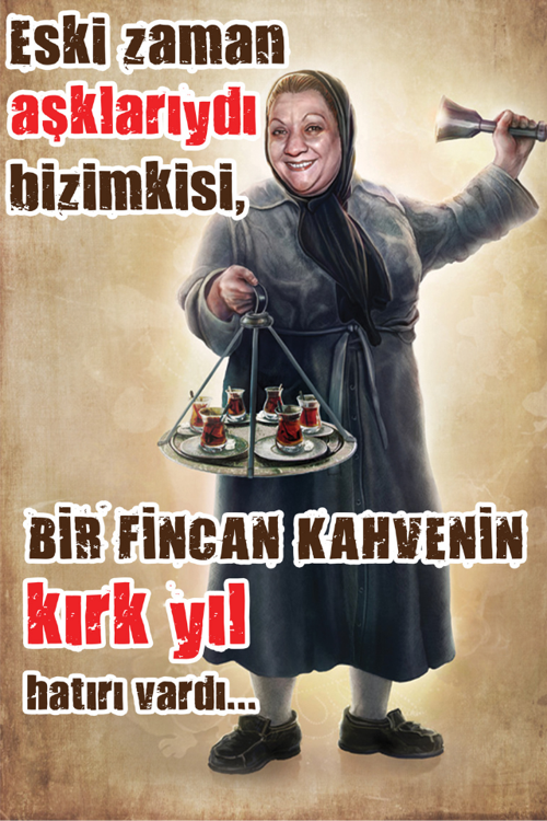 Adile Naşit Kahve Temalı Retro Ahşap Tablo – Eski Zaman Aşkları Yazılı Nostaljik Tasarım