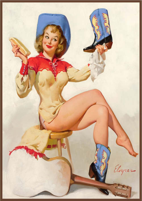 Kovboy Şapkası ve Kovboy Çizmeli Kadın Retro Ahşap Tablo