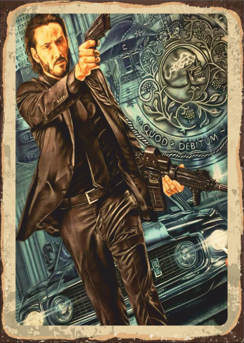 John Wick Aksiyon ve Continental Temalı Ahşap Retro Poster Tablo