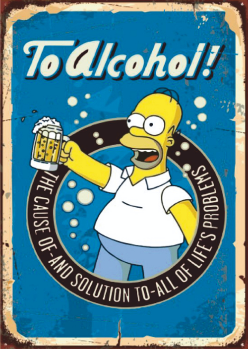 Homer Simpson Bira Temalı Retro Ahşap Tablo - To Alcohol Repliğiyle