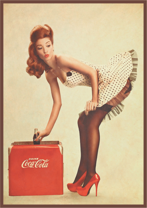 Kırmızı Topuklu Vintage Kadın İllüstrasyonlu Ahşap Tablo