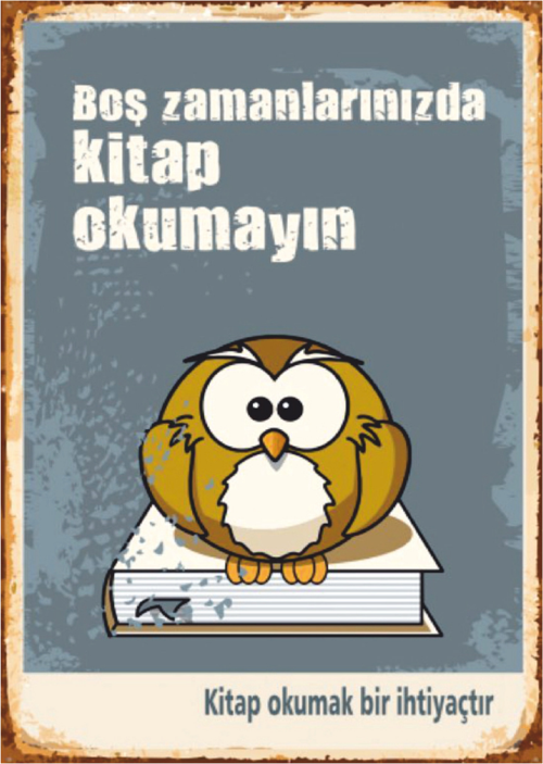 Kitap Okumak Bir İhtiyaçtır Yazılı Ahşap Retro Eğitim Posteri