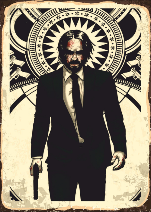 John Wick Silüet Temalı Ahşap Retro Poster Tablo