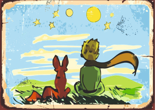 Küçük Prens ve Tilki Temalı Yıldızlı Ahşap Retro Poster Tablo