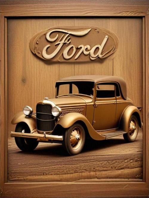 Klasik Ford Araç Temalı Dekoratif Ahşap Tablo