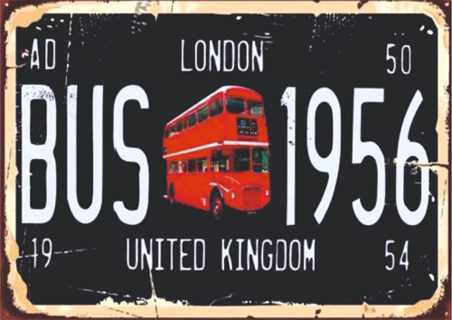 London 1956 Kırmızı Otobüs Temalı Ahşap Retro Poster Tablo
