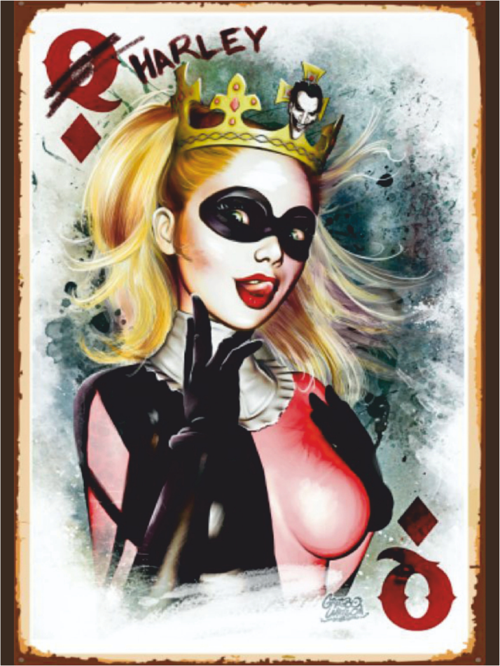 Harley Quinn Temalı Retro Ahşap Poster Tablo | Jokerli Kraliçe Çizim Dekoru