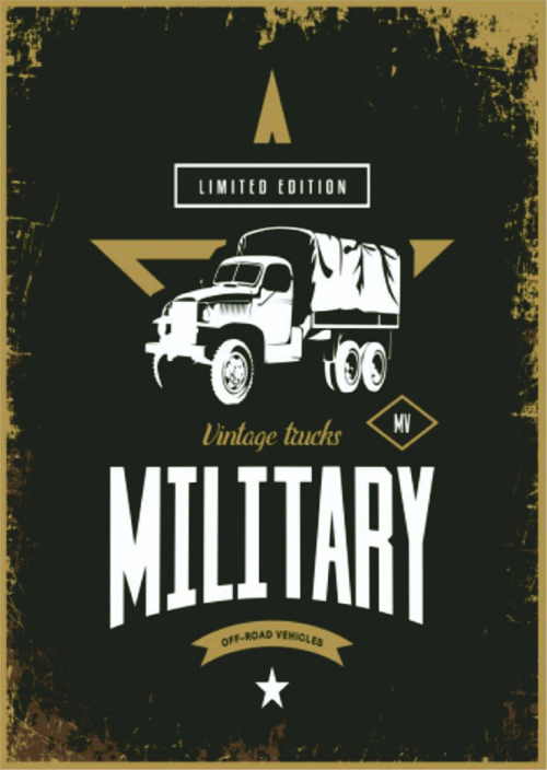 Military Vintage Truck Temalı Ahşap Retro Poster Tablo