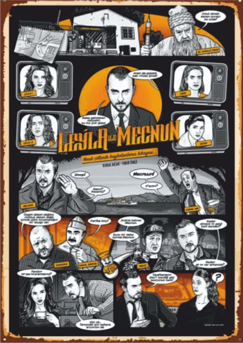 Leyla ile Mecnun Replikli Karakter Kolajı Ahşap Retro Poster Tablo