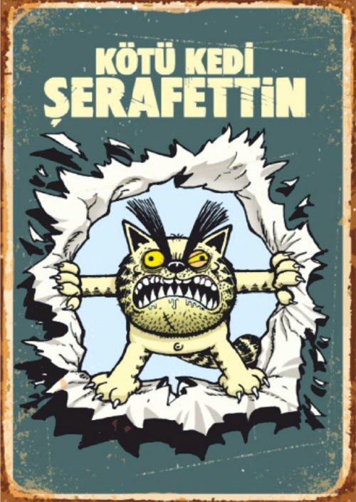 Kötü Kedi Şerafettin Temalı Mizahi Ahşap Retro Poster Tablo