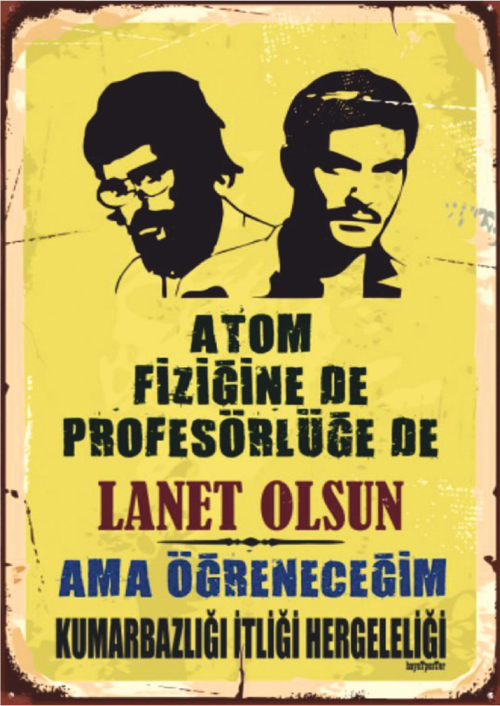 Lanet Olsun Atom Fiziğine Yazılı Mizahi Ahşap Retro Poster Tablo