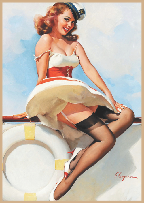 Retro Denizci Kıyafetli Kadın Figürlü Ahşap Tablo