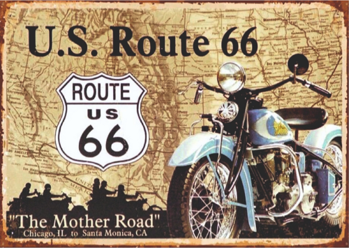 Route 66 Retro Ahşap Tablo – The Mother Road ve Motosiklet Temalı Vintage Tasarım