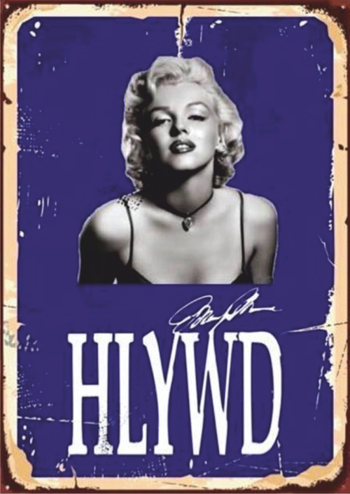 Marilyn Monroe Temalı HLYWD Yazılı Ahşap Retro Poster Tablo