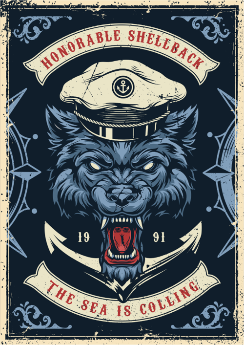 Retro Denizci Kurt Temalı Ahşap Poster | The Sea Is Calling