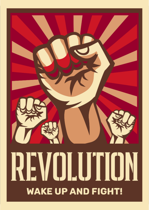 Revolution Yumruk Temalı Retro Ahşap Poster | Wake Up and Fight!