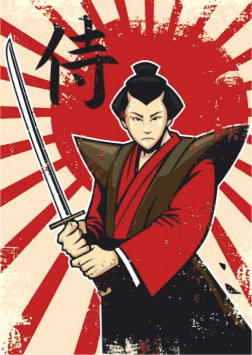 Samuray Temalı Retro Ahşap Tablo - Japon Savaş Sanatları ve Doğu Estetiği