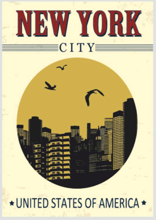 New York City Siluetli Ahşap Retro Şehir Temalı Poster Tablo