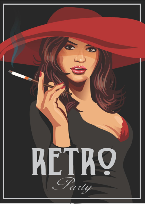 Retro Kadın Temalı Ahşap Poster | Vintage Parti Stil Duvar Tablosu