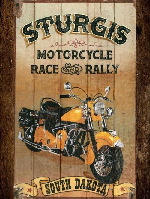 Sturgis Retro Motosiklet Yarışı Ahşap Dekoratif Tablo