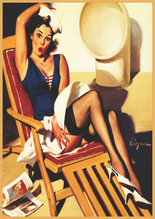 Marin Temalı Güvertede Kadın Figürlü Retro Ahşap Tablo