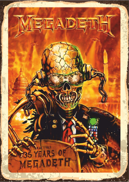Megadeth 35. Yıl Kutlama Posteri Temalı Ahşap Retro Heavy Metal Tablo