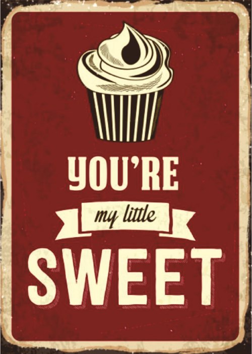 You're My Little Sweet Retro Ahşap Tablo – Cupcake Temalı Romantik Vintage Tasarım
