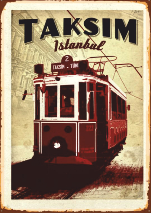 Taksim Tramvayı Retro Ahşap Tablo - İstanbul Temalı Nostaljik Şehir Posteri