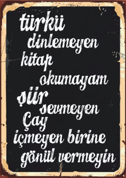 Türkü Kitap Çay Şiir Temalı Retro Ahşap Tablo – Gönül Manifestosu Yazılı Dekor