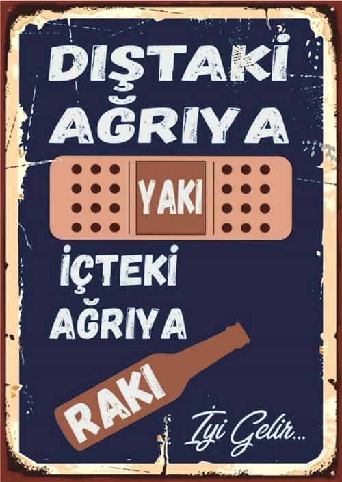 Rakı Mizahı Retro Ahşap Tablo - Esprili Türk Kültürü Tasarımı