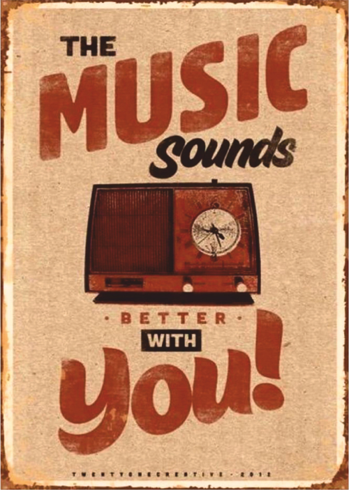 The Music Sounds Better With You Temalı Ahşap Retro Radyo Poster Tablo