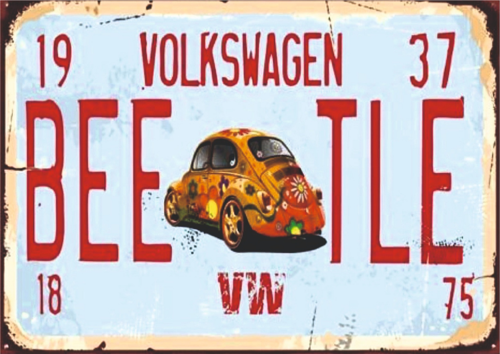 Volkswagen Beetle Retro Ahşap Tablo – Plaka Temalı Vosvos Tasarımı