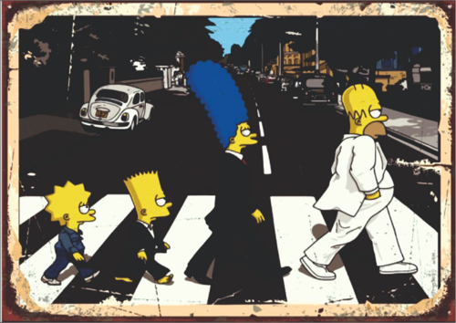 The Simpsons Abbey Road Parodi Tablosu - Retro Pop Kültür Tasarımı
