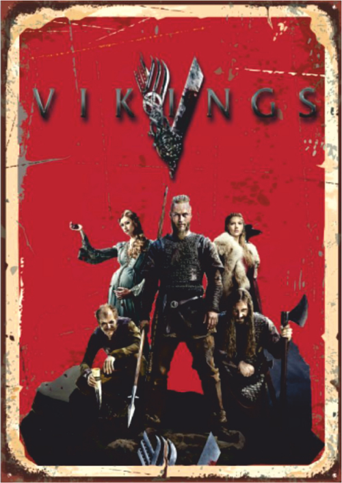 Vikings Retro Ahşap Tablo – Ragnar Lodbrok ve Viking Savaşçıları Temalı Dizi Afişi
