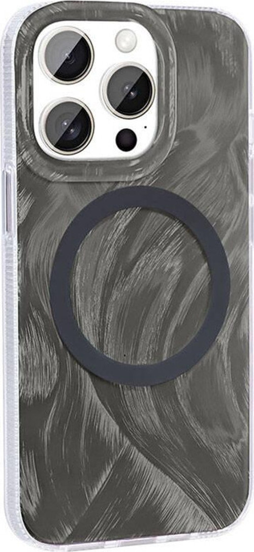Apple iPhone 15 Pro Max Kılıf M-safe Şarj Özellikli Fırça Boya Desenli Zore Palet Kapak