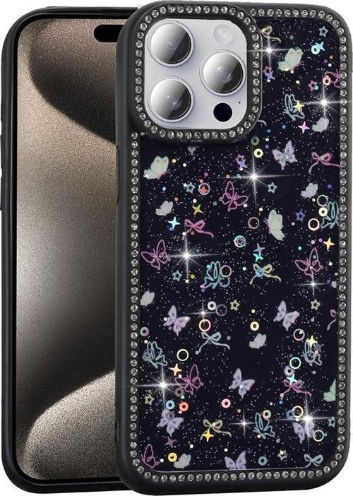 Apple iPhone 15 Pro Max Kılıf Taşlı ve Simli Tasarım Zore Azra Kapak