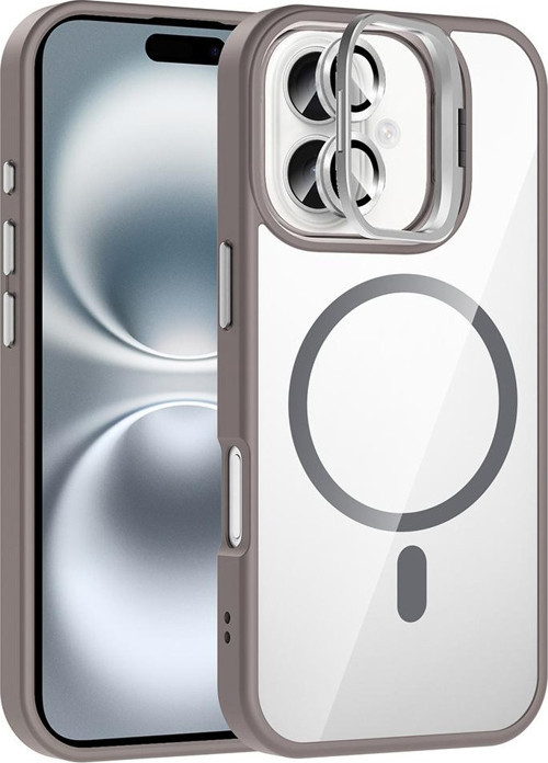 Apple iPhone 16 Kılıf Standlı ve Kamera Lens Hediyeli M-Safe Şarj Özellikli Zore Etro Kapak