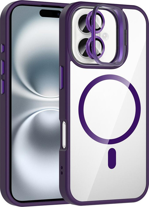 Apple iPhone 16 Kılıf Standlı ve Kamera Lens Hediyeli M-Safe Şarj Özellikli Zore Etro Kapak
