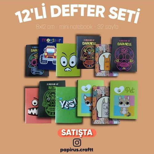 12'Li Mini Defter Seti Çizgisiz A7 (8Cm X 12Cm) Mini Notebook