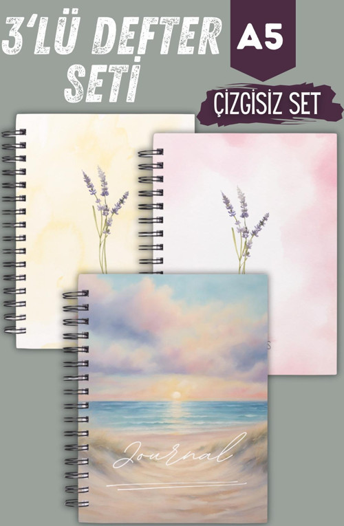 Spiralli Okul Defter Seti | 3 Adet | A5 | Sert Karton Kapak | 90 Sayfa | Çelik Spiral