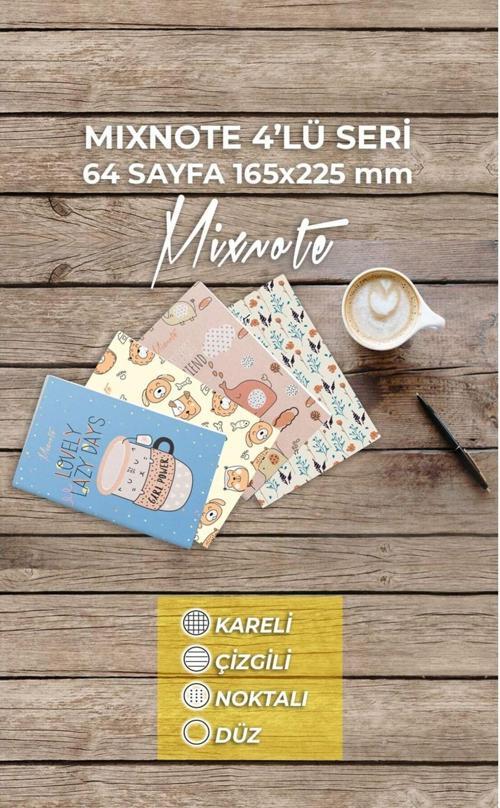 A5 4'Lü Defter Seti | 32 Yaprak | Kareli +Çizgili+Noktalı+Düz Defter Seti