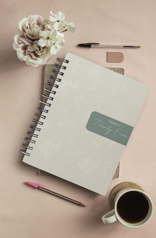 A5 Spiralli Süresiz Planlayıcı Ajanda-12 Aylık-Çiçekli