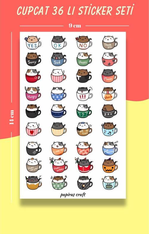 Kupa Kediler 36 Lı Sticker , Etiket ,Çıkartma Seti
