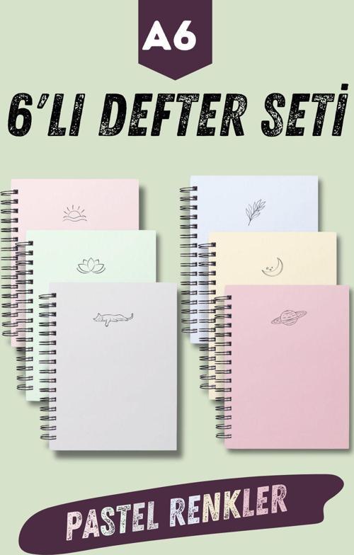 Pastel Renkler 6'Lı Spiralli Cep Boy , Not Defter Seti , A6 , 80 Sayfa , Çizgisiz , Okul Defteri