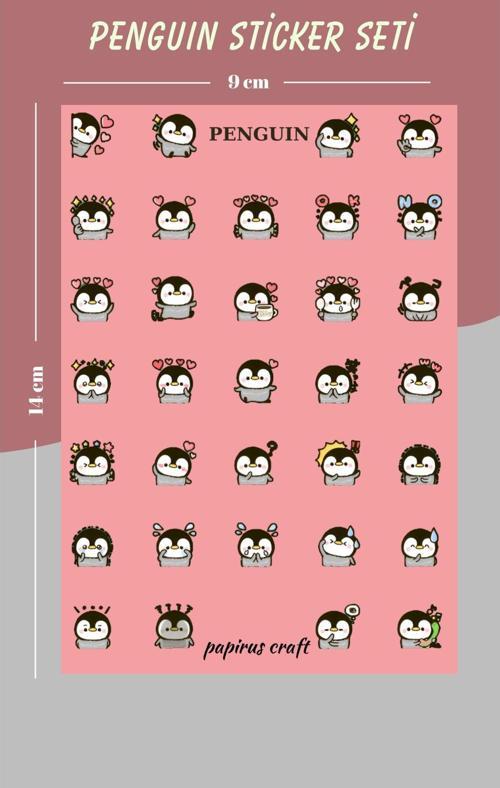 Penguen 33 Lü Sticker ,Etiket , Çıkartma Seti