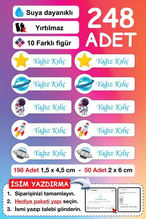 Premium Kalite 230 Adet Kişiye Özel İsimli Defter Kalem Okul Etiketi.