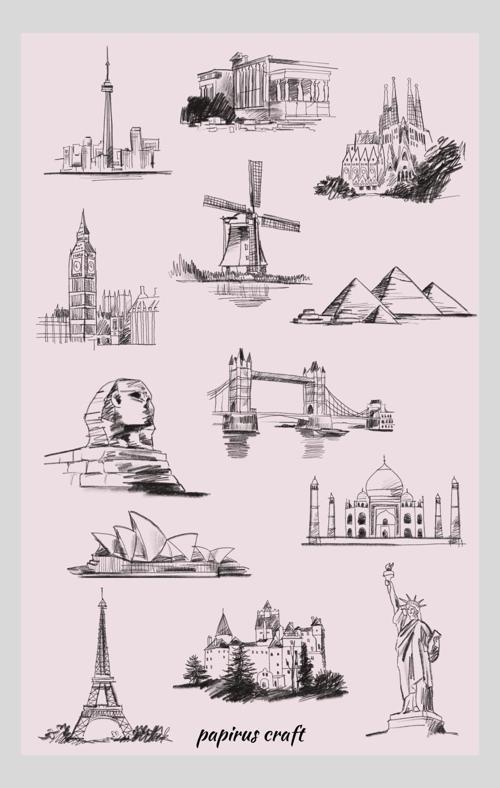 Gezilecek Yerler Siyah Beyaz Temalı 13 Lü Sticker Çıkartma