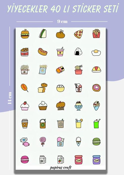 Yiyecekler 40 Lı Sticker Çıkartma