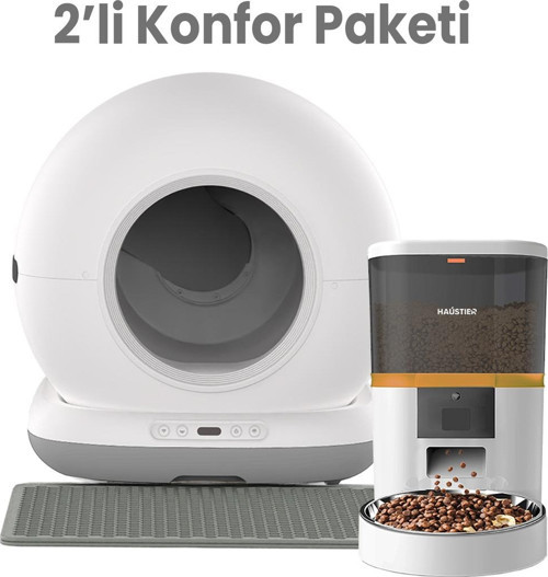 Akıllı Otomatik Kedi Tuvaleti Akıllı Mama Kabı 2 Li Set (Haustier Türkiye Garantili)